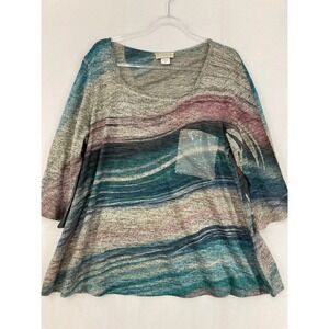 Impulse California Top XL Multicolor Sequin Pocket 3/4 Sleeve Space‎ Dye Wave